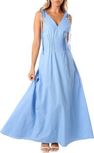 Petal & Pup Lainey Tie Strap Cotton & Linen Maxi Dress