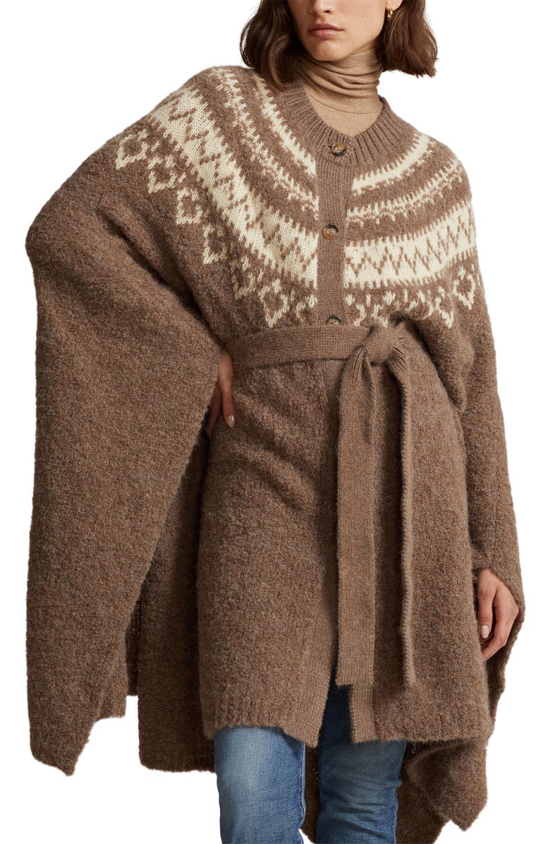 Polo Ralph Lauren Fair Isle Wool Blend Cape Cardigan, Main, color,