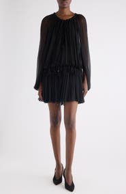 Chloé Long Sleeve Organic Silk Muslin Cape Minidress