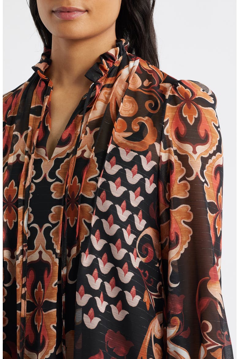 Long Sleeve Chiffon Shift Dress, Alternate, color, BLACK ORANGE