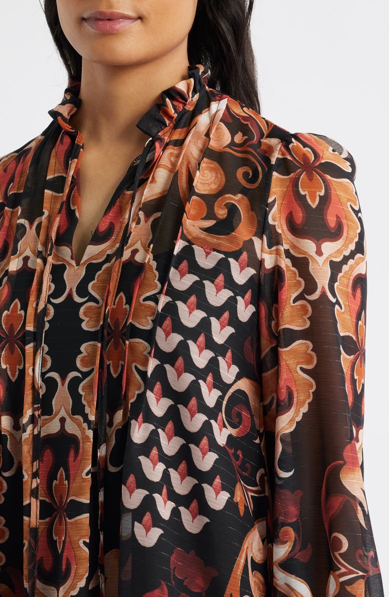 Julia Jordan Long Sleeve Chiffon Shift Dress, Alternate, color, Black Orange