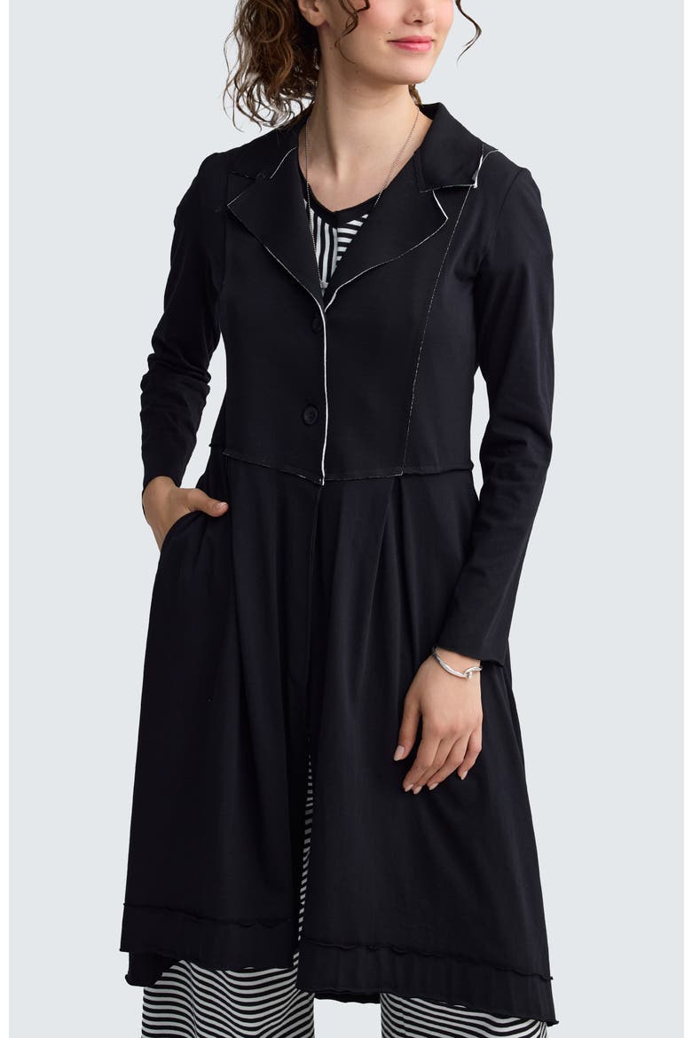 Ysolde Contrast-Stitch Long Jacket, Main, color, Black