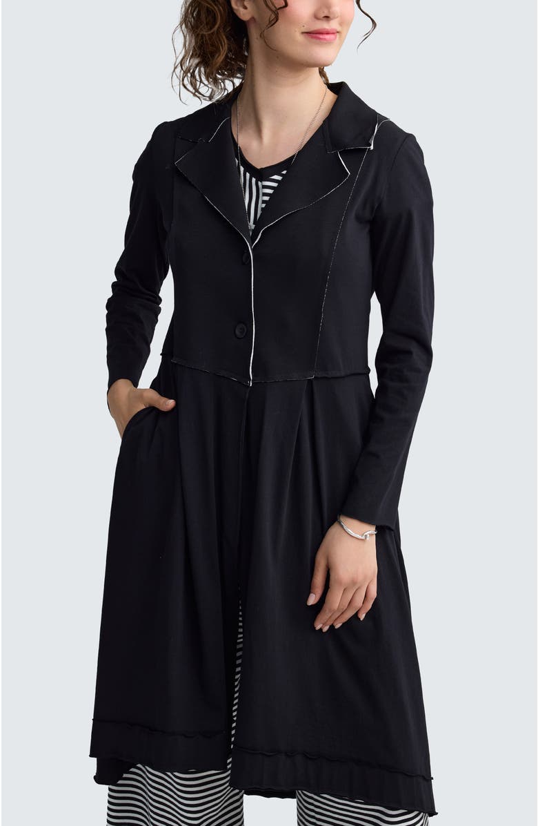 LUUKAA Ysolde Contrast-Stitch Long Jacket, Main, color, Black