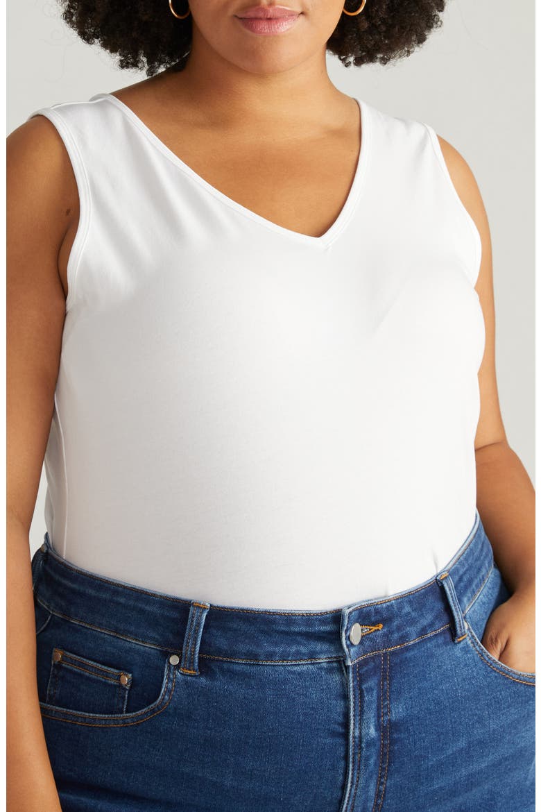 Double V Stretch Cotton Tank, Alternate, color, WHITE