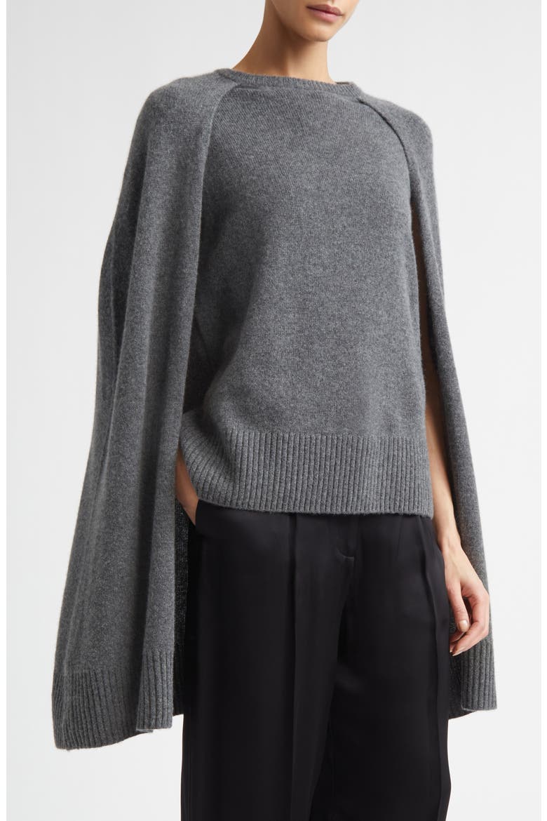Cashmere Crewneck Cape Sweater, Main, color, DARK GREY MELANGE