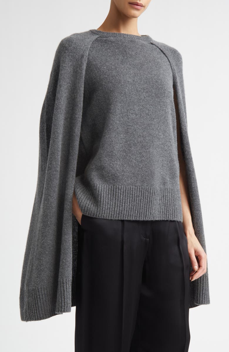 TOTEME Cashmere Crewneck Cape Sweater, Main, color, Dark Grey Melange