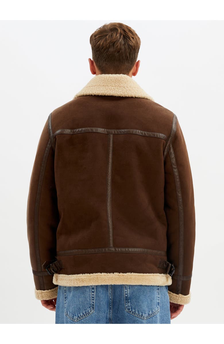 Point Zero AVIATOR VEGAN SHEARLING JACKET, Alternate, color, Brown