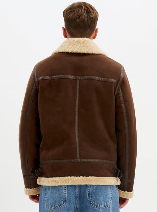 Point Zero Aviator Vegan Shearling Jacket In Brown