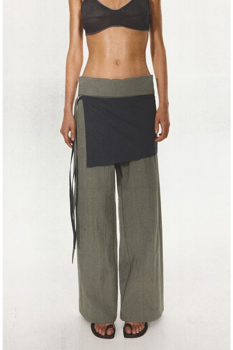 Tied Overlay Wide Leg Pants, Alternate, color, GREY