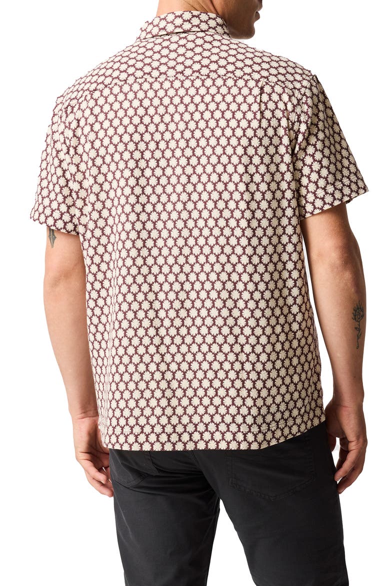 Nelson Creek Neat Floral Print Short Sleeve Cotton Button-Up Shirt, Alternate, color, BURGUNDY
