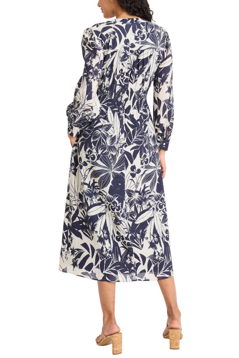 Long Sleeve Button-Up Midi Dress, Alternate, color, NAVY/ IVORY