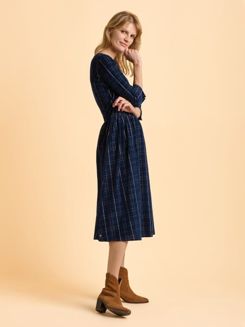 Brakeburn Lilliput 3/4 Sleeve Boat Neck Midi Dress In Blue