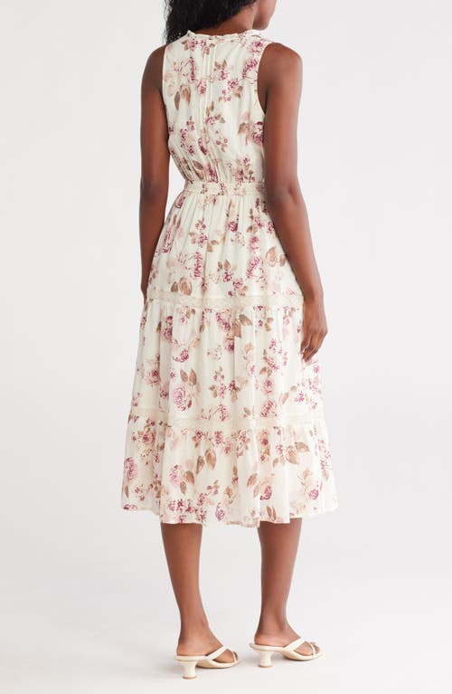 LOVESTITCH LOVESTITCH FLORAL LACE TRIM SLEEVELESS TIERED MIDI DRESS 