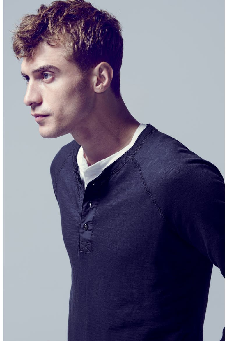 Raglan Sleeve Slub Cotton Henley, Alternate, color, BLACK