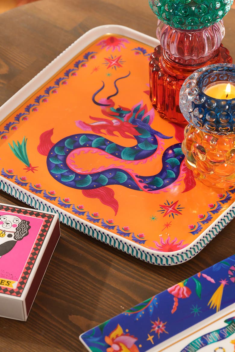 Shekou Porcelain Decorative Tray 11X11X1 In, Alternate, color, Orange