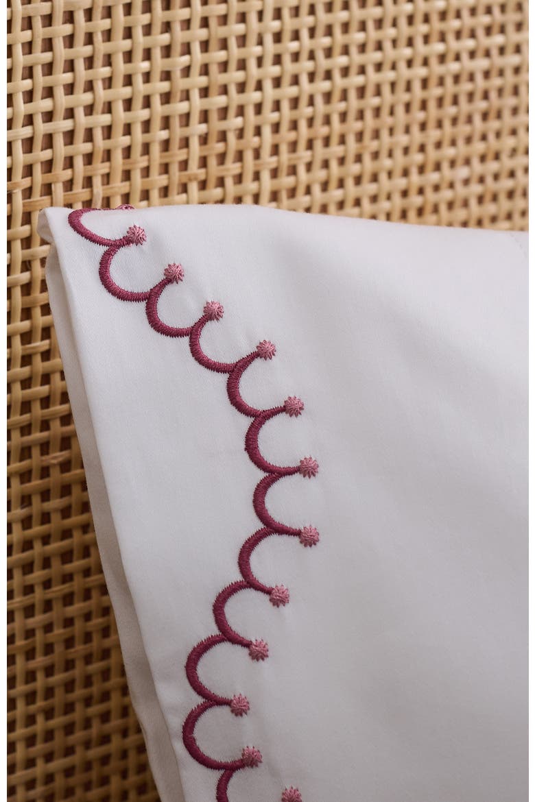 Lucerne Scallop Luxury Cotton Sateen Embroidered Pillowcase Pairs, Alternate, color, Raspberry