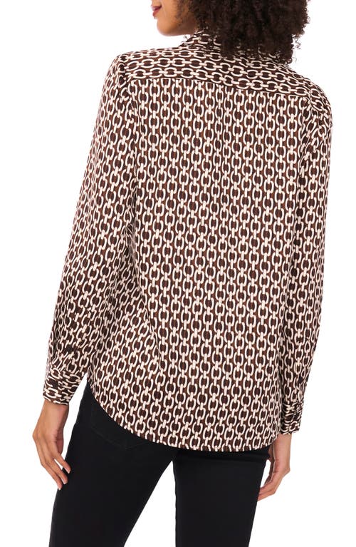Vince Camuto Satin Long Sleeve Button-up Shirt In Brown