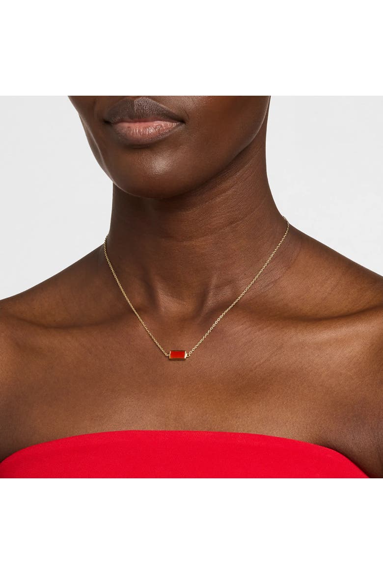 Single Station Rectangle Dash Necklace In Sterling 18K Gold Overlay, Alternate, color, RED