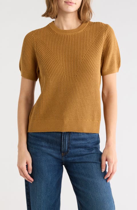 Ribbed Crewneck Short Sleeve Sweater