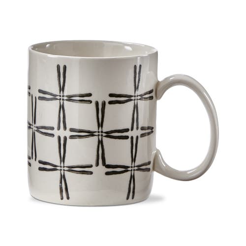 Tag Hashi Black Graphic Print Cream Beige Stoneware Mug 16oz In White
