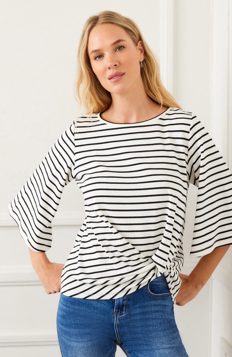 Karen Kane Stripe Pick-Up Hem Top, Alternate, color, White W/ Black
