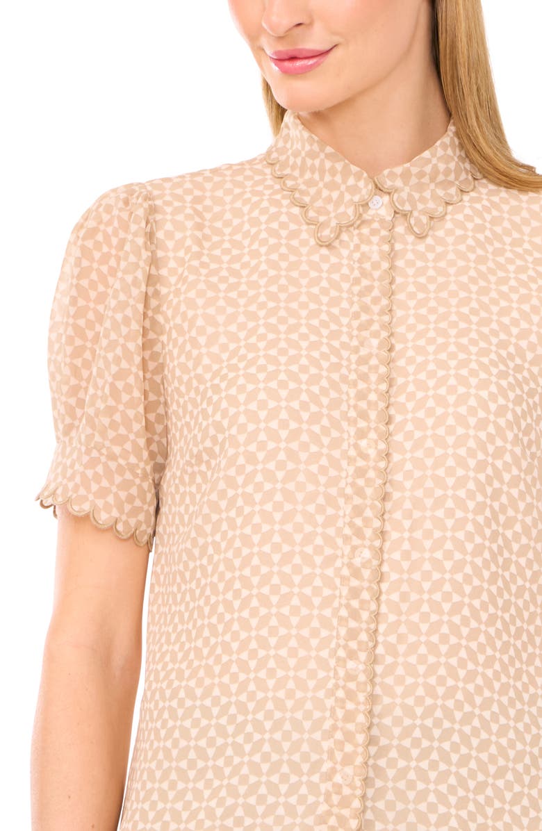 CeCe Print Scallop Shirt, Alternate, color, Birch