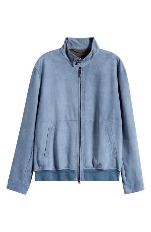 Canali Suede Bomber Jacket In Blue