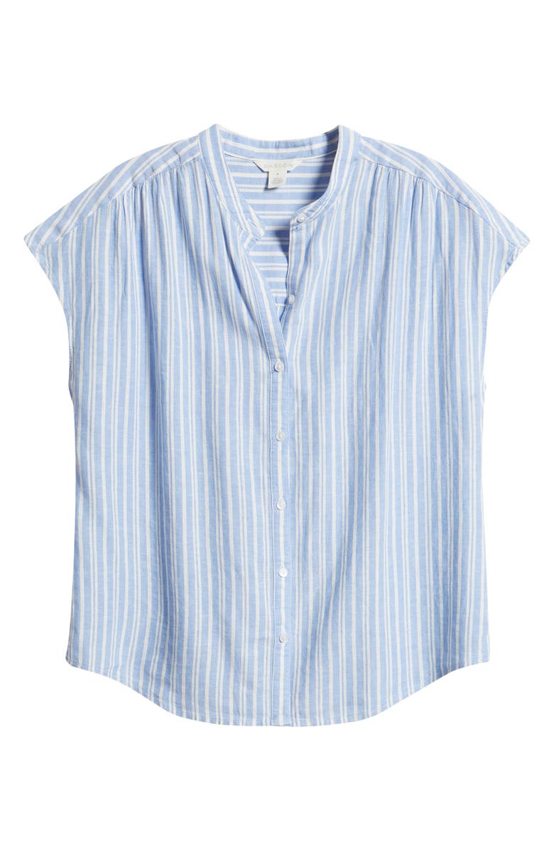 Caslon<sup>®</sup> Novelty Stripe Cap Sleeve Button-Up Shirt, Alternate, color, Blue - Ivory Ginger Stripe