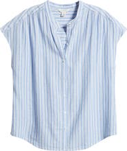 Caslon® Novelty Stripe Cap Sleeve Button-Up Shirt