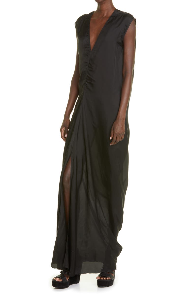 Rick Owens Lobster V-Neck Cupro Gown, Alternate, color, 