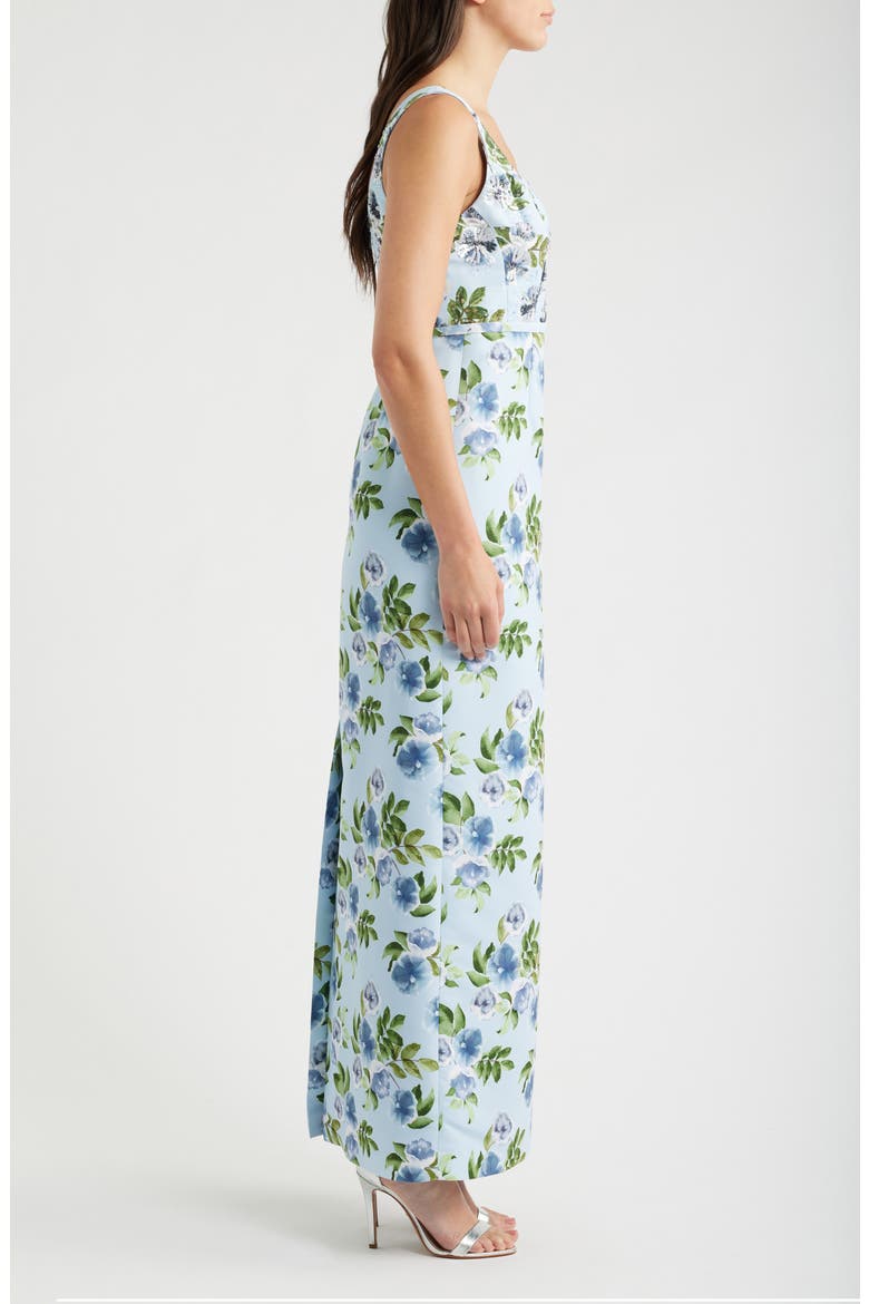 Lana Sequin Detail Floral Pencil Gown, Alternate, color, SKY BLUE MORNING GLORY