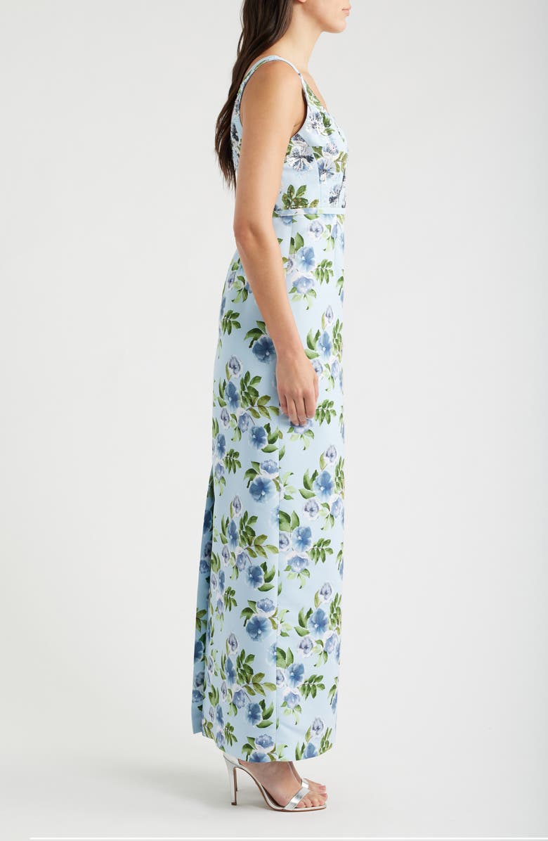 SACHIN BABI Lana Sequin Detail Floral Pencil Gown, Alternate, color, Sky Blue Morning Glory