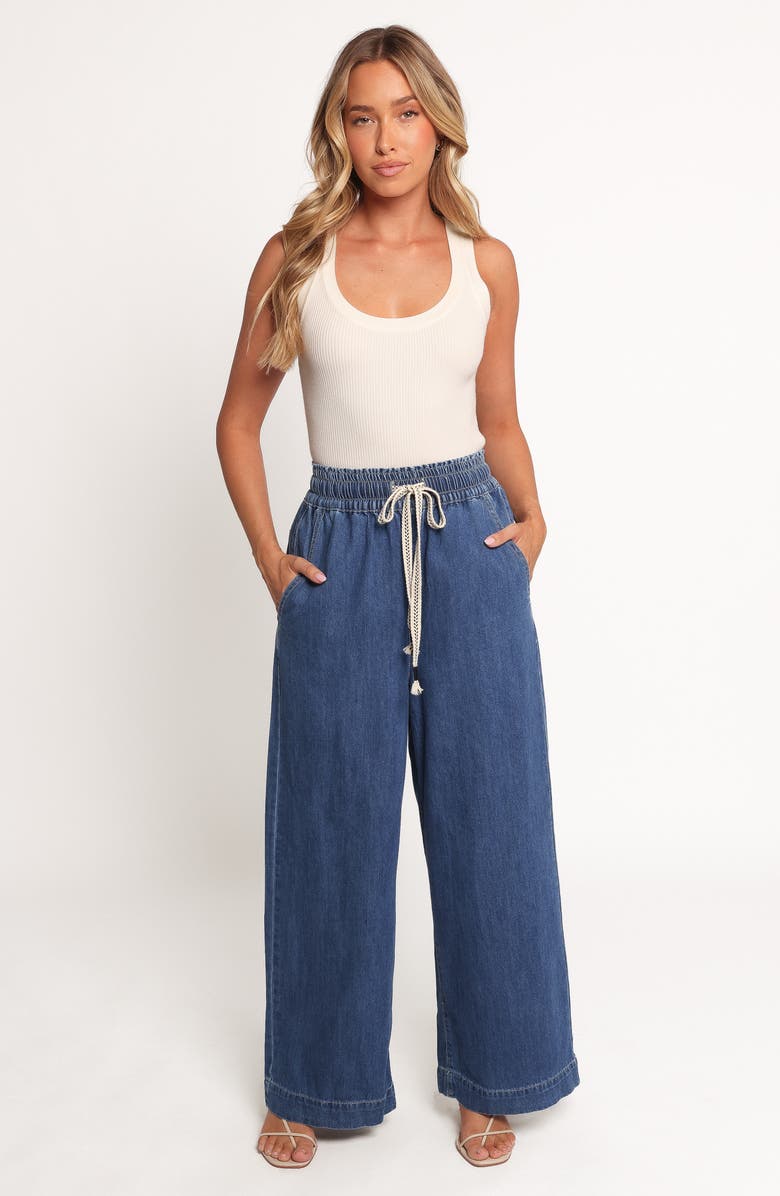 Petal & Pup Jenni Drawstring Wide Leg Denim Pants, Alternate, color, Denim