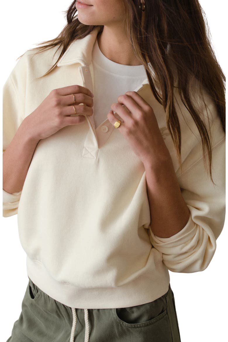 Cloud 9 Cotton Blend Fleece Polo Sweatshirt, Main, color, ANTIQUE WHITE