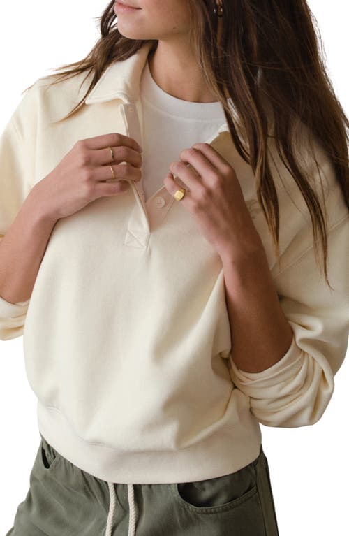 Marine Layer Cloud 9 Cotton Blend Fleece Polo Sweatshirt In Neutral