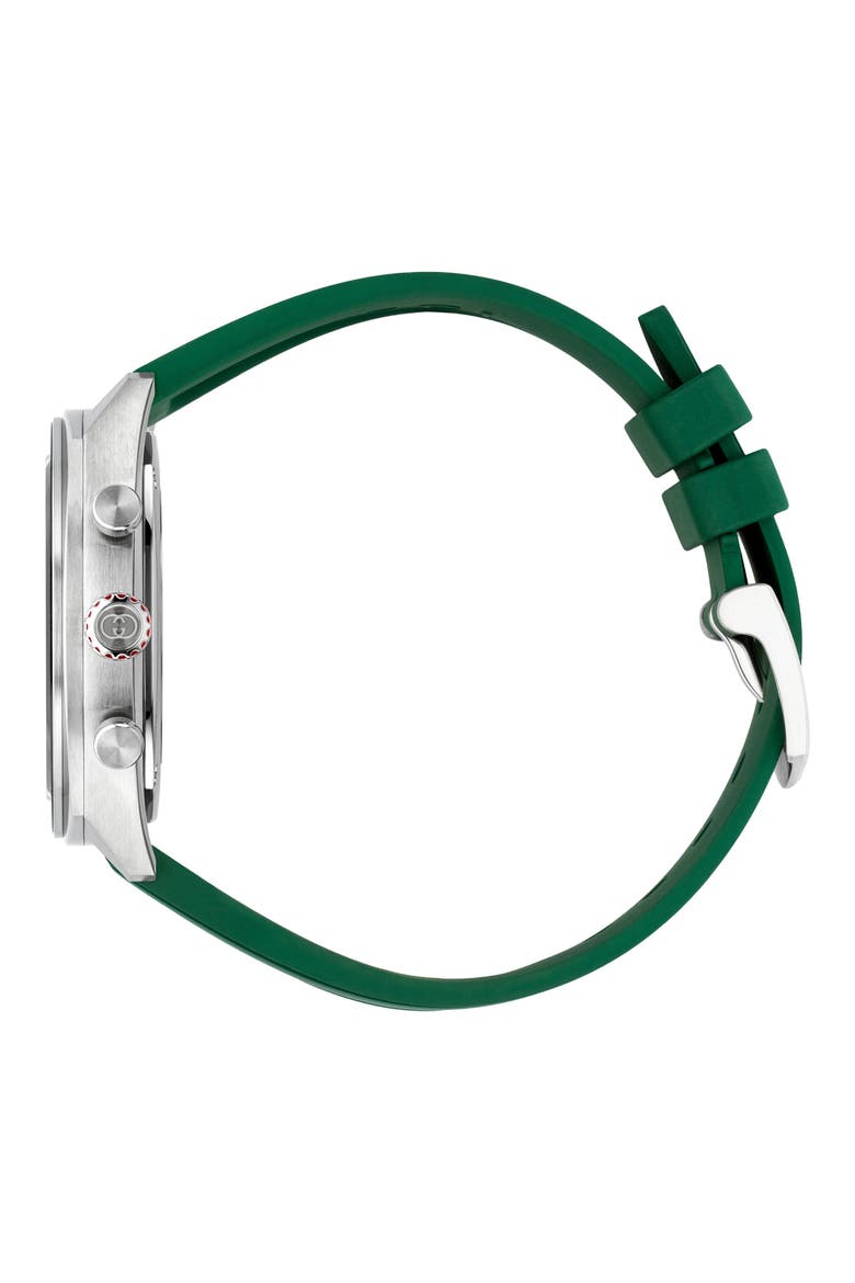 Interlocking G Chronograph Rubber Strap Watch, 41mm, Alternate, color, GREEN
