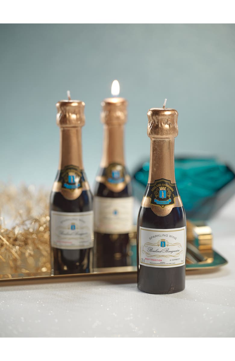 Zodax Set of 6 Mini Champagne Bottle Candles, Alternate, color, Green