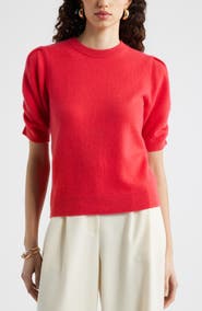 Nordstrom Ruched Short Sleeve Cashmere Sweater