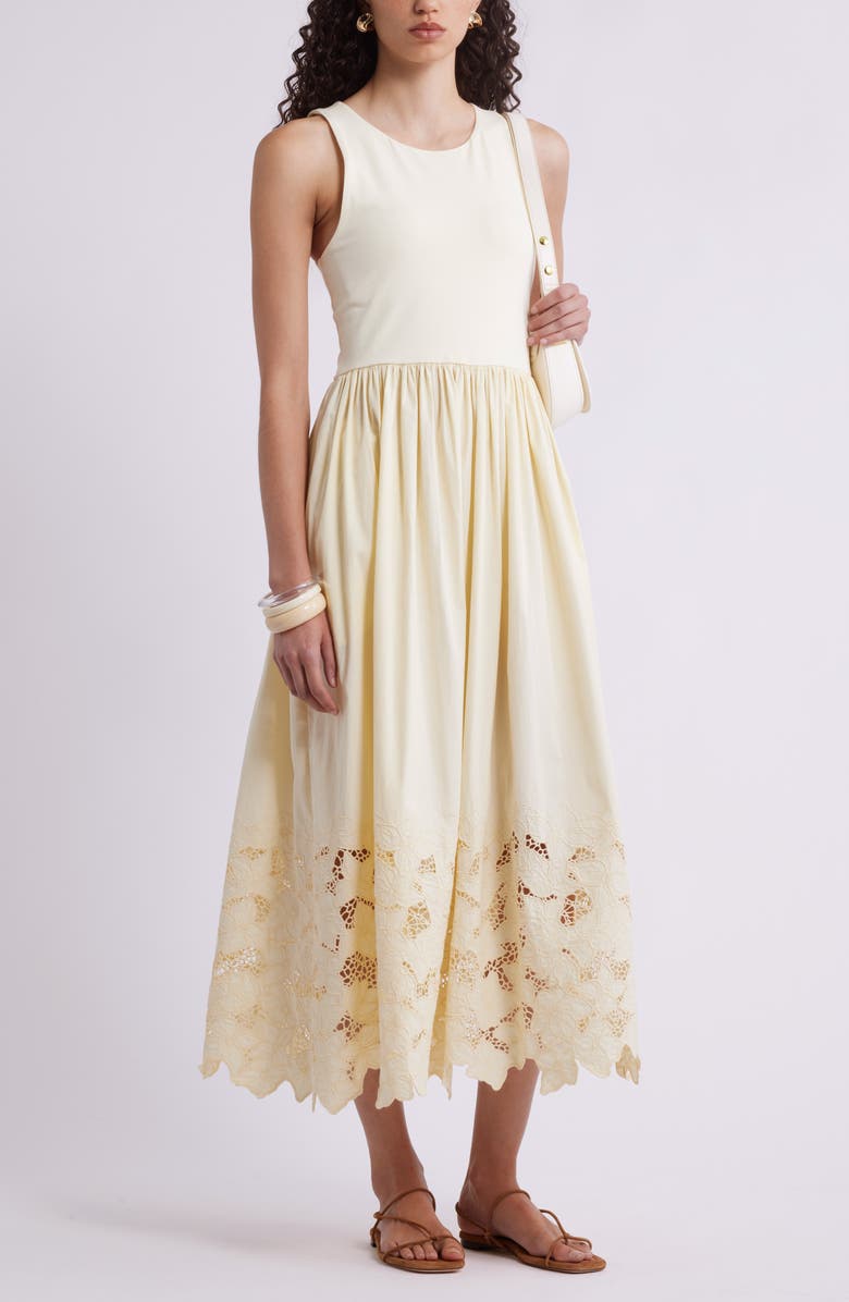 Nordstrom Embroidered Sleeveless Mixed Media Sundress, Alternate, color, Yellow Pale