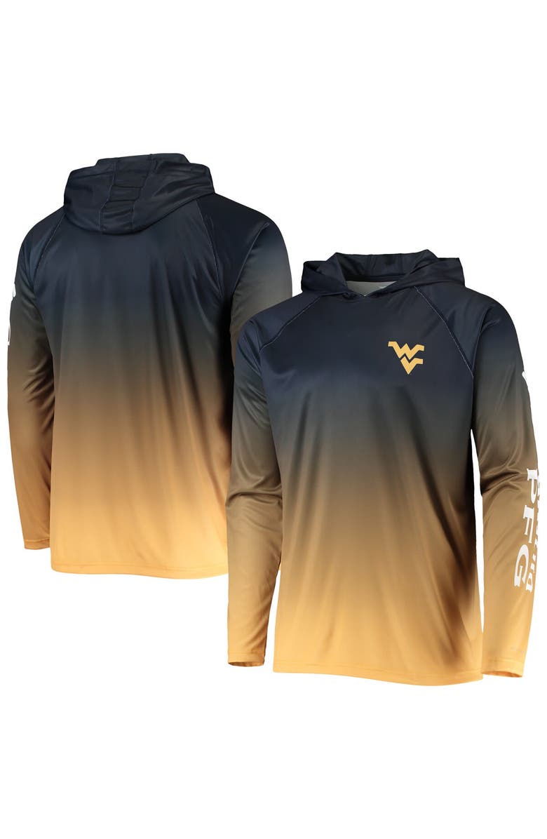 Columbia Men's Columbia PFG Navy West Virginia Mountaineers Terminal Tackle Omni-Shade UPF 50 Long Sleeve Hooded Top, Main, color, 