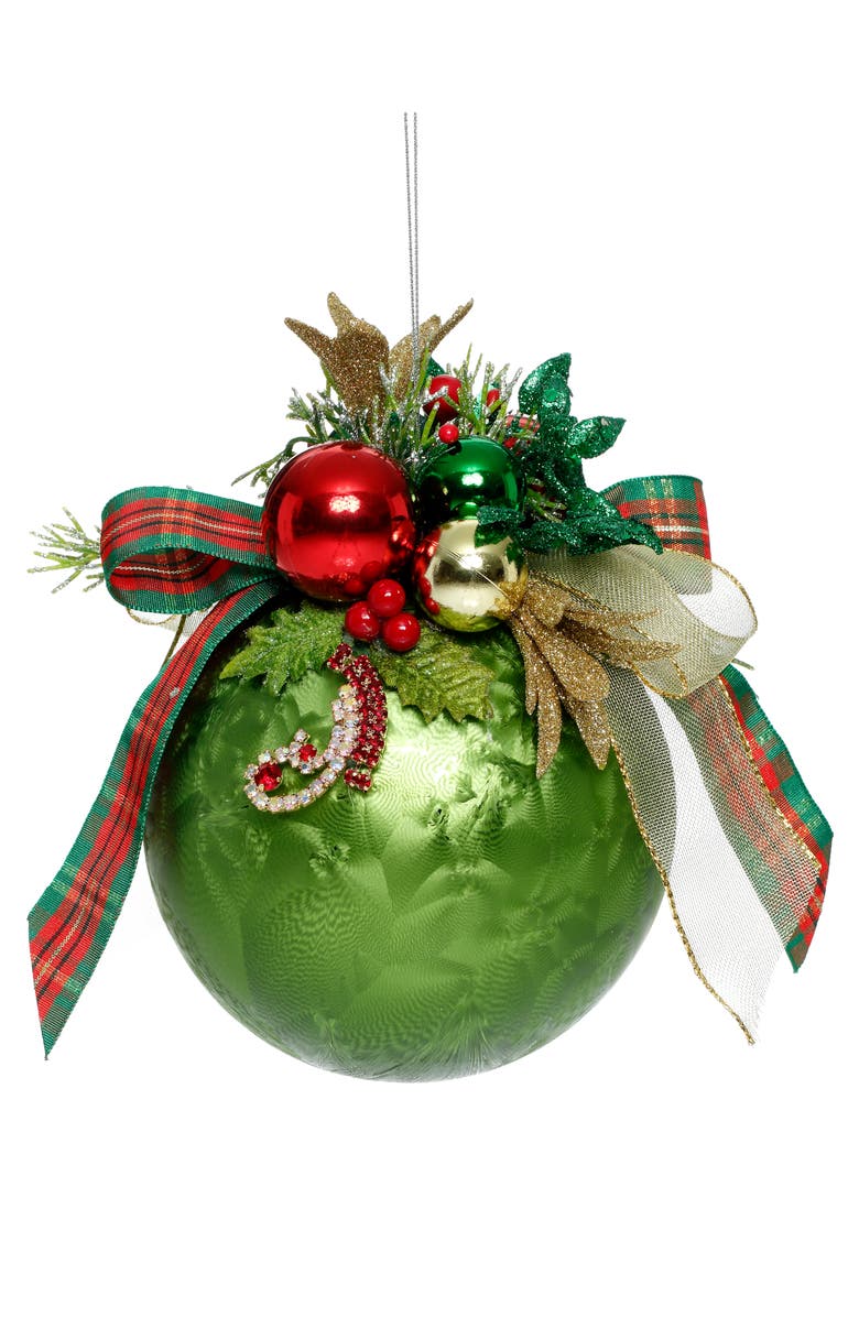 Mark Roberts Floral Jeweled Ball Ornament, Frosted, Dark Green, Main, color, Frosted Dark Green
