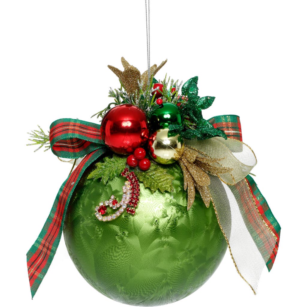 Mark Roberts Floral Jeweled Ball Ornament, Frosted, Dark Green