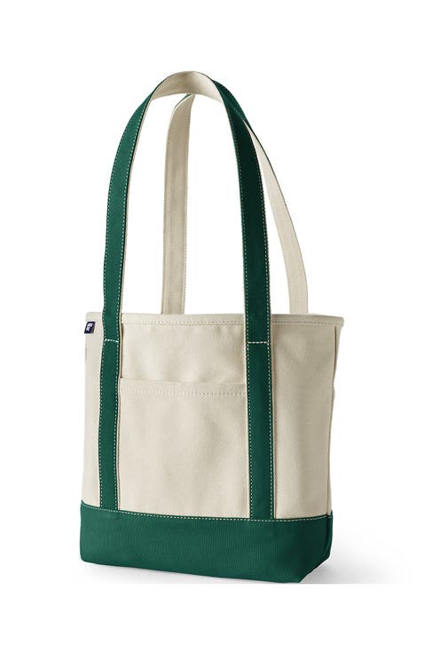 Lands’ End Canvas Open Top Tote Bag Regular & Long Handle Carry All - Stylish for Work Travel Beach Errands Great Gift