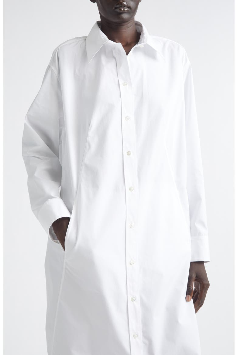 Draped Back Long Sleeve Cotton Poplin Shirtdress, Alternate, color, 9000 WHITE
