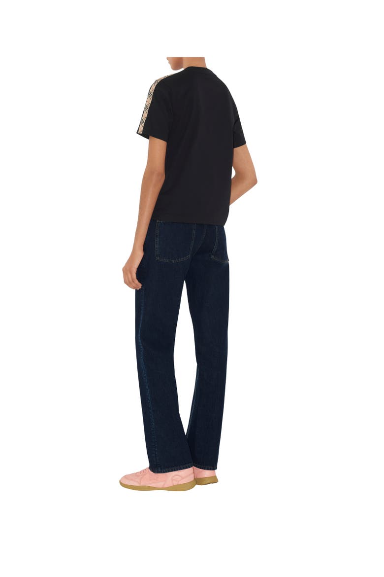 Check Trim Cotton T-shirt, Alternate, color, Black