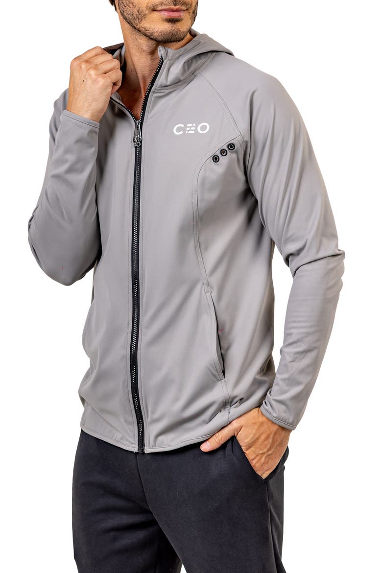 Athletic Full Zip Hoodie Sweater, Alternate, color, GREY