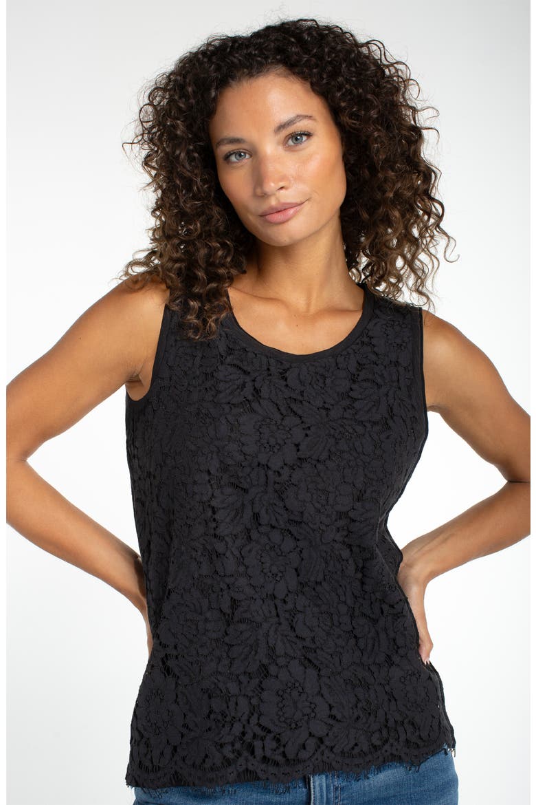 Lace Front Knit Tank, Alternate, color, BLACK