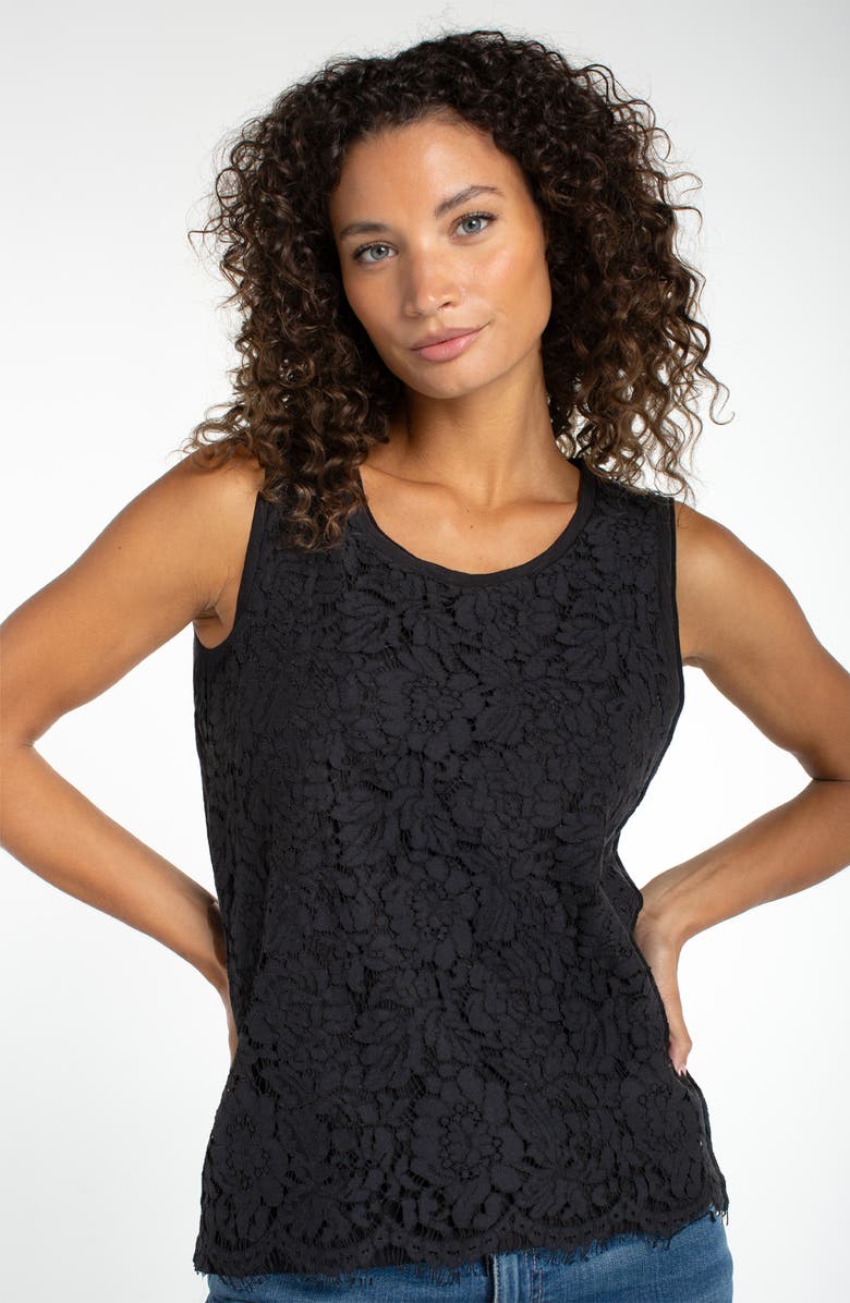 Liverpool Los Angeles Lace Front Knit Tank, Alternate, color, Black