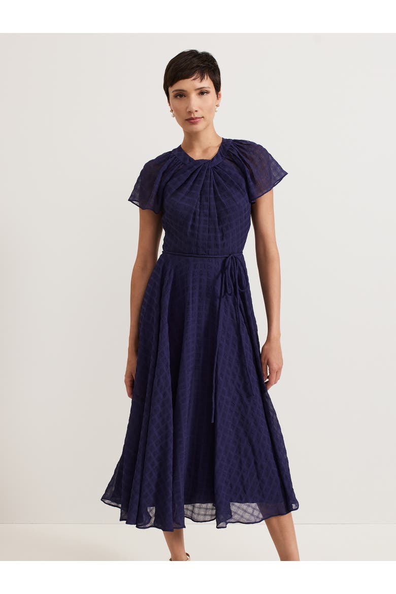 Gwen Pleated Textured Dress, Main, color, Navy