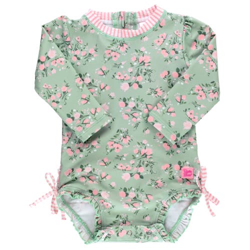 Rufflebutts Toddler Girls Long Sleeve Upf50+ One Piece Rash Guard In Tea Roses